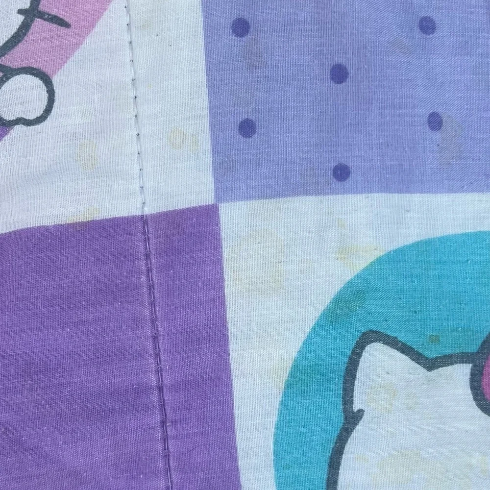 Y2K Sanrio Hello Kitty Checkerboard Patchwork Stripe Reversible Comforter READ